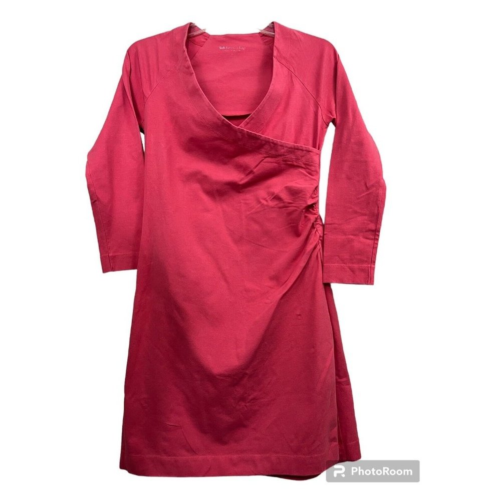 Soft Surroundings Faux Wrap Dress Wear Anywhere‎ Sz XS Watermelon Pink Ruched